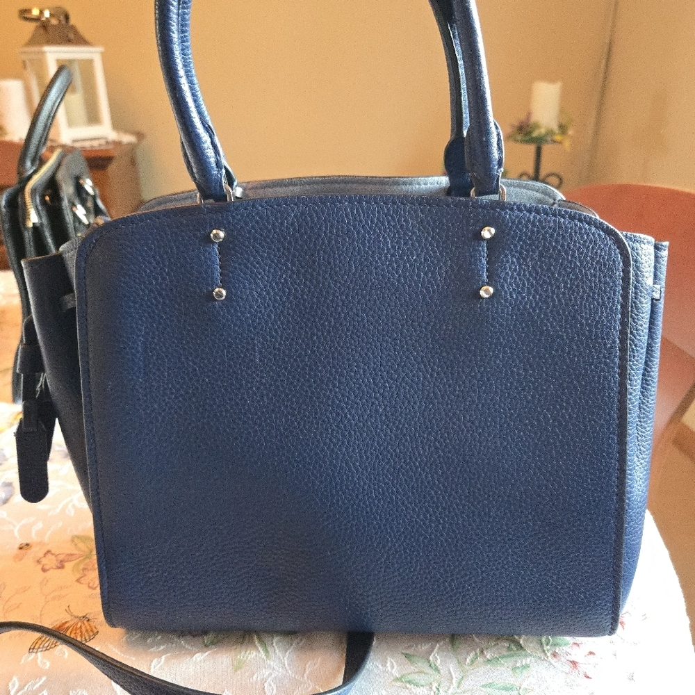 KATE SPADE Purse Tegan Pebbled Leather Blue Satchel Bag Handbag Crossbody A+ - Picture 5 of 11